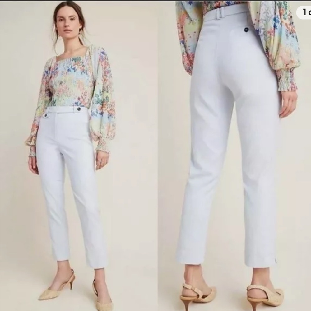 Anthropologie the essential slim light blue textured career ankle pants womens 0